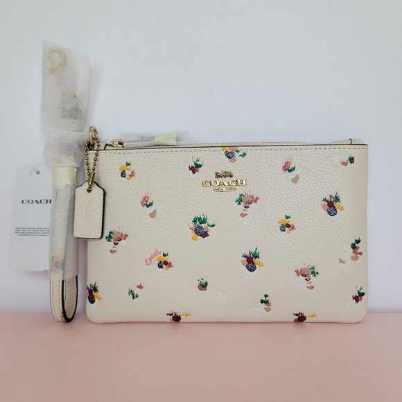 COACH Small Wristlet in Floral Print Pebbled Leather– Chalk Multi⭐ - Picture 6 of 16